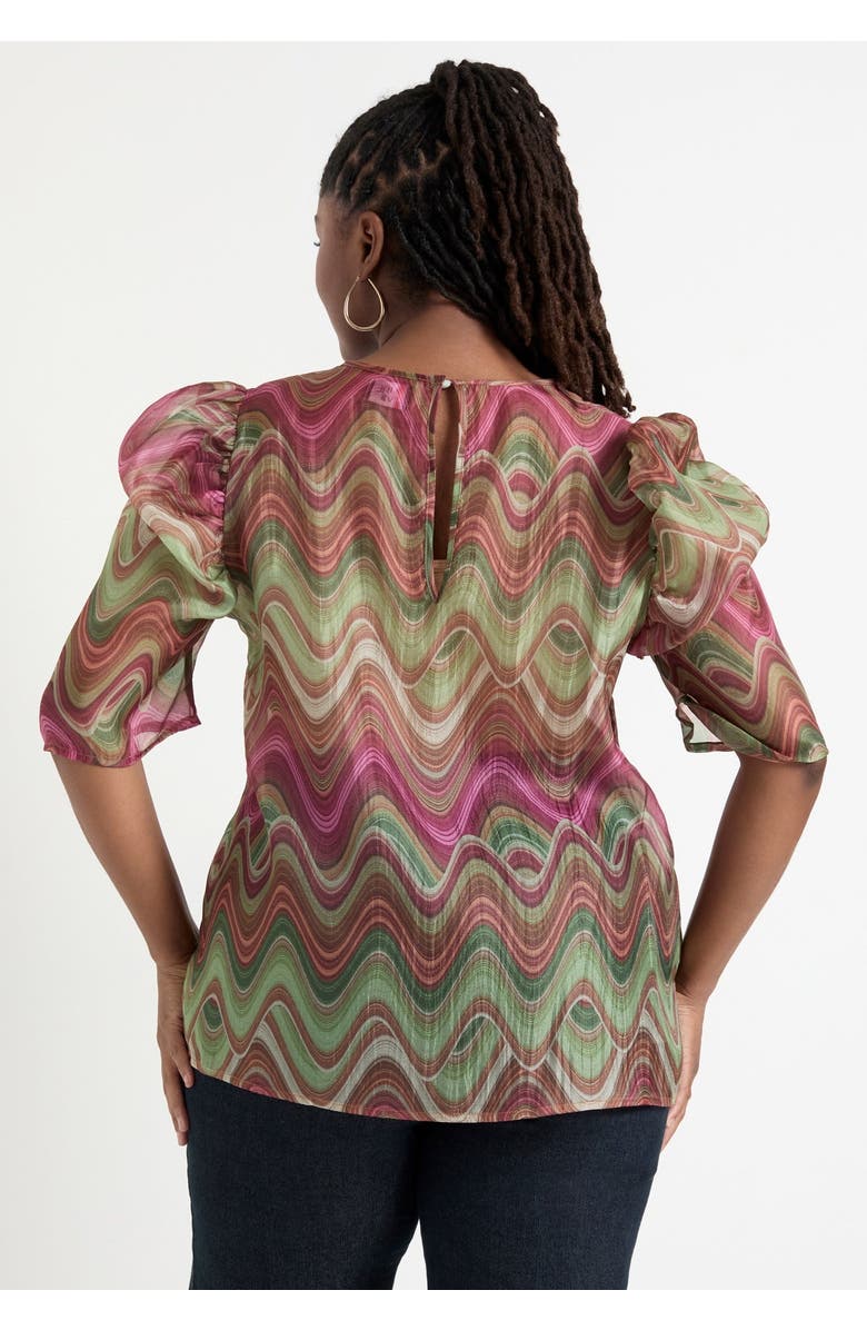 June + Vie Mutton-Sleeve Organza Blouse, Alternate, color, Heat Waves