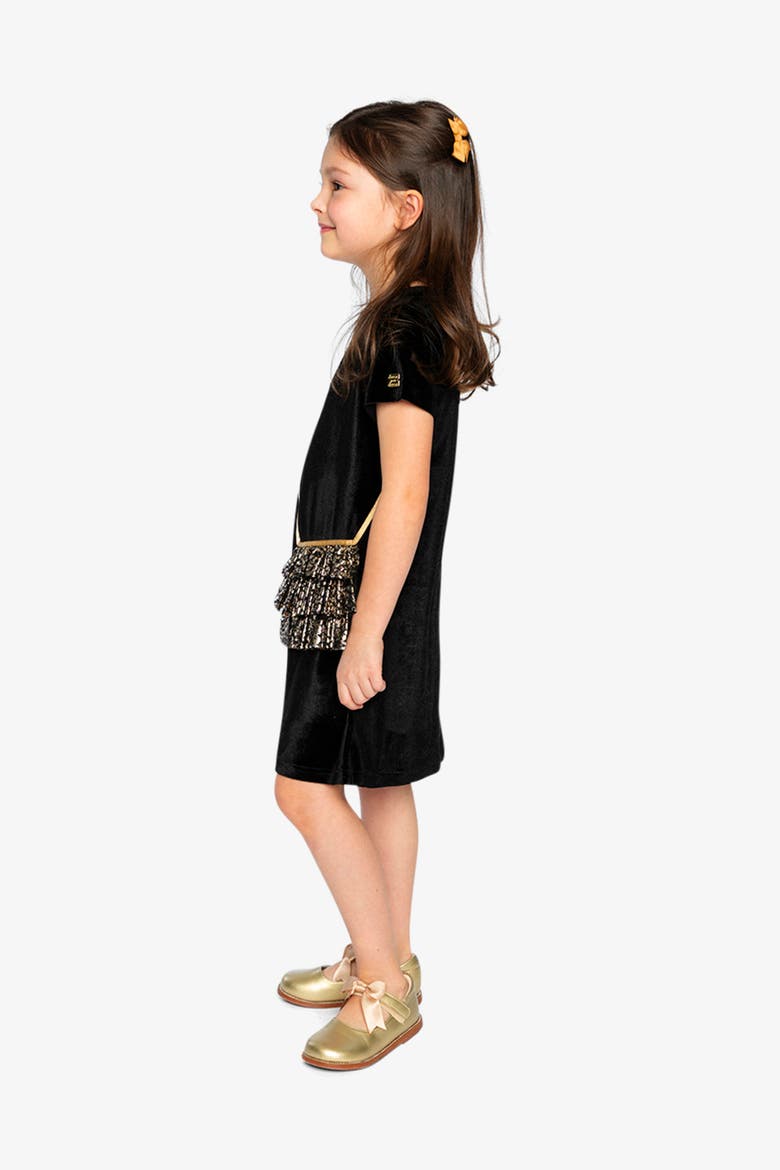 Metallic Bag Appliqué Sleeveless A-Line Dress, Alternate, color, Black and Gold