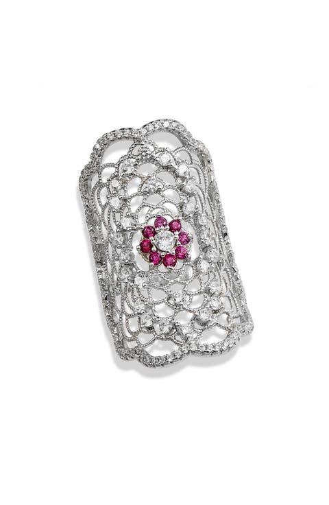 Sterling Silver Cubic Zirconia Floral Filigree Ring