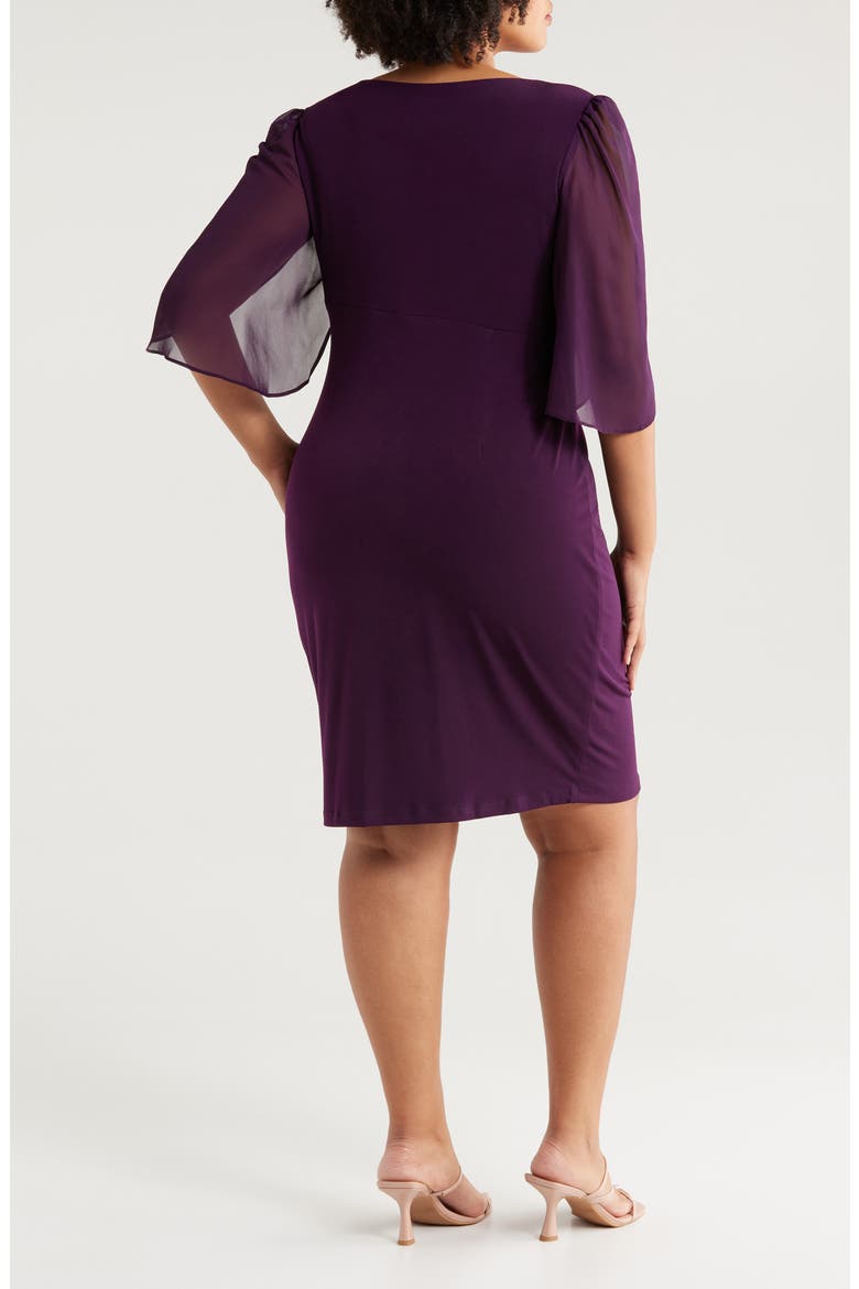 Chiffon Sleeve Faux Wrap Dress, Alternate, color, AUBERGINE