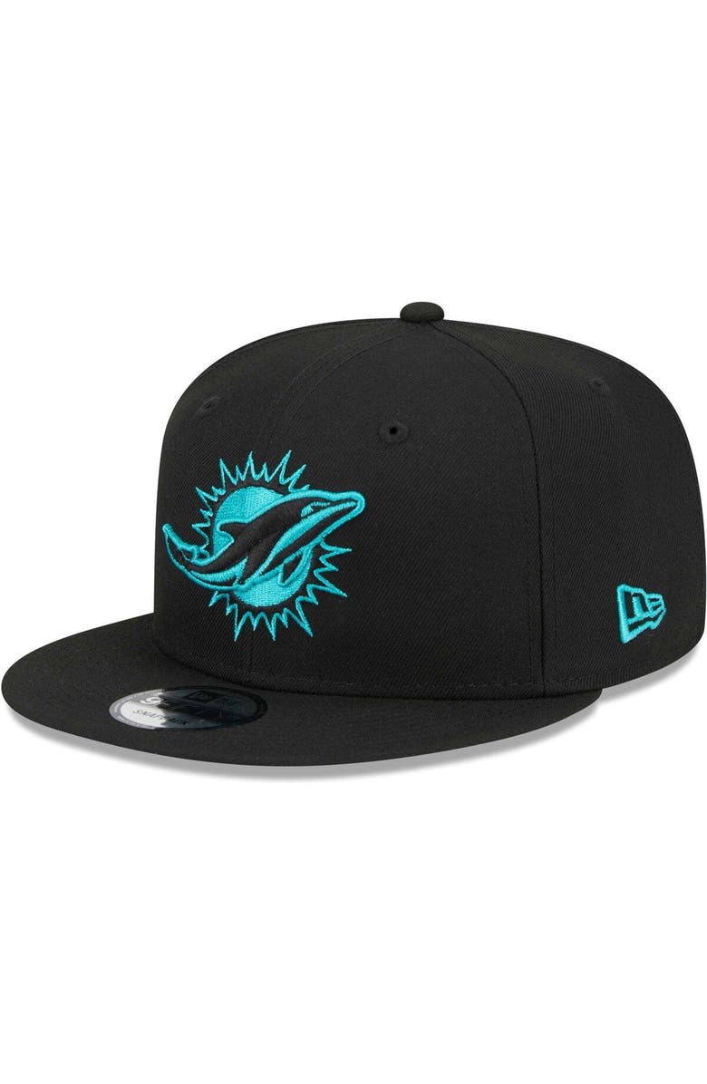 New Era Men's New Era Black Miami Dolphins Goth Side Script 9FIFTY Snapback Hat, Alternate, color,
