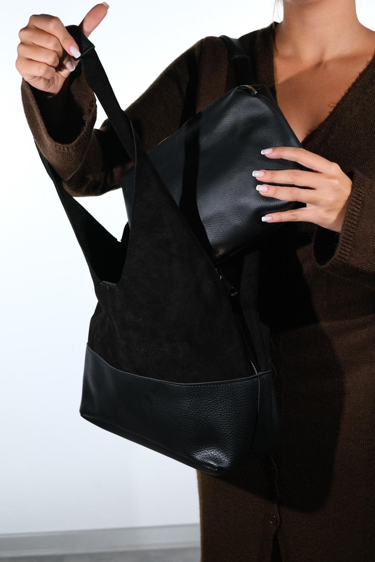 Forever & Always Shoes Avos Leather Shoulder Bag, Alternate, color, Black Suede