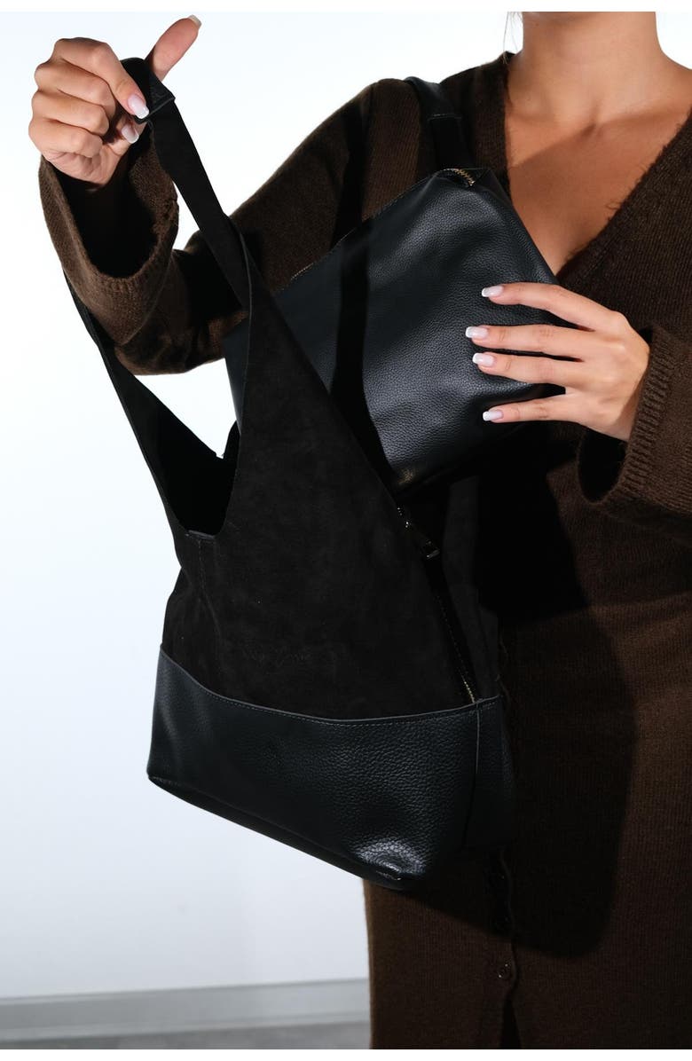 Forever & Always Shoes Avos Leather Shoulder Bag, Alternate, color, Black Suede