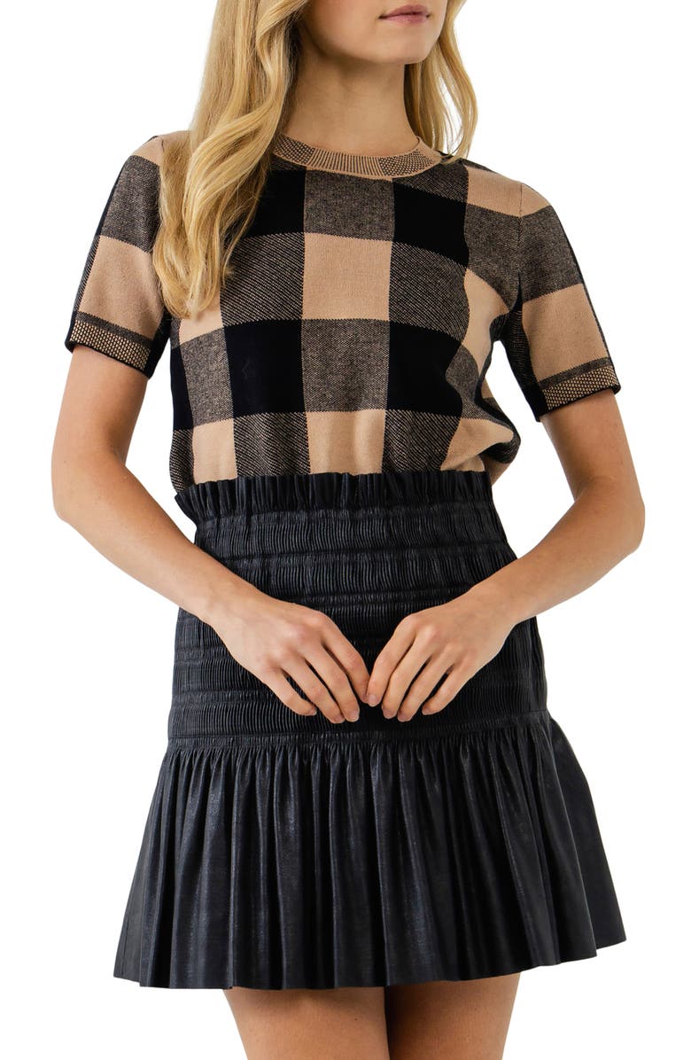 English Factory Check Short Sleeve Sweater, Main, color, 