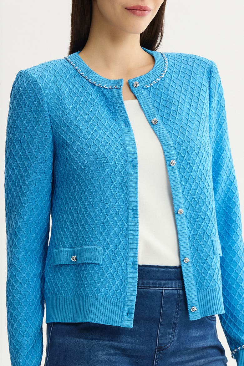 Raised Diamond Ribbed Knit Cardigan, Alternate, color, Tranquil Blue