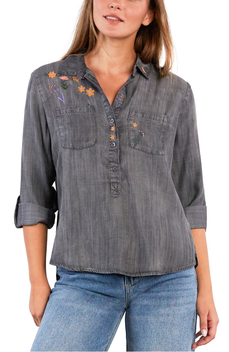 Billy T Floral & Flawless Embroidered Denim Shirt, Alternate, color, Smoked Pearl