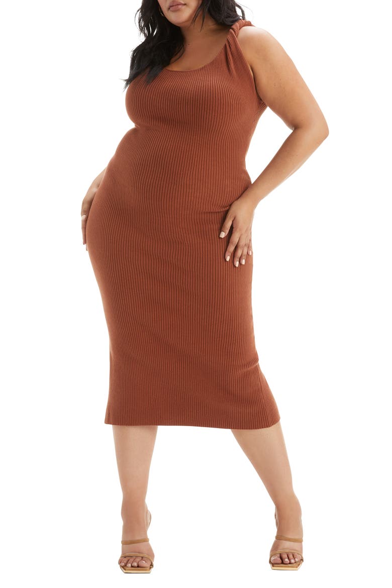 Twist Strap Rib Midi Sweater Dress, Alternate, color, TORTOISE SHELL001