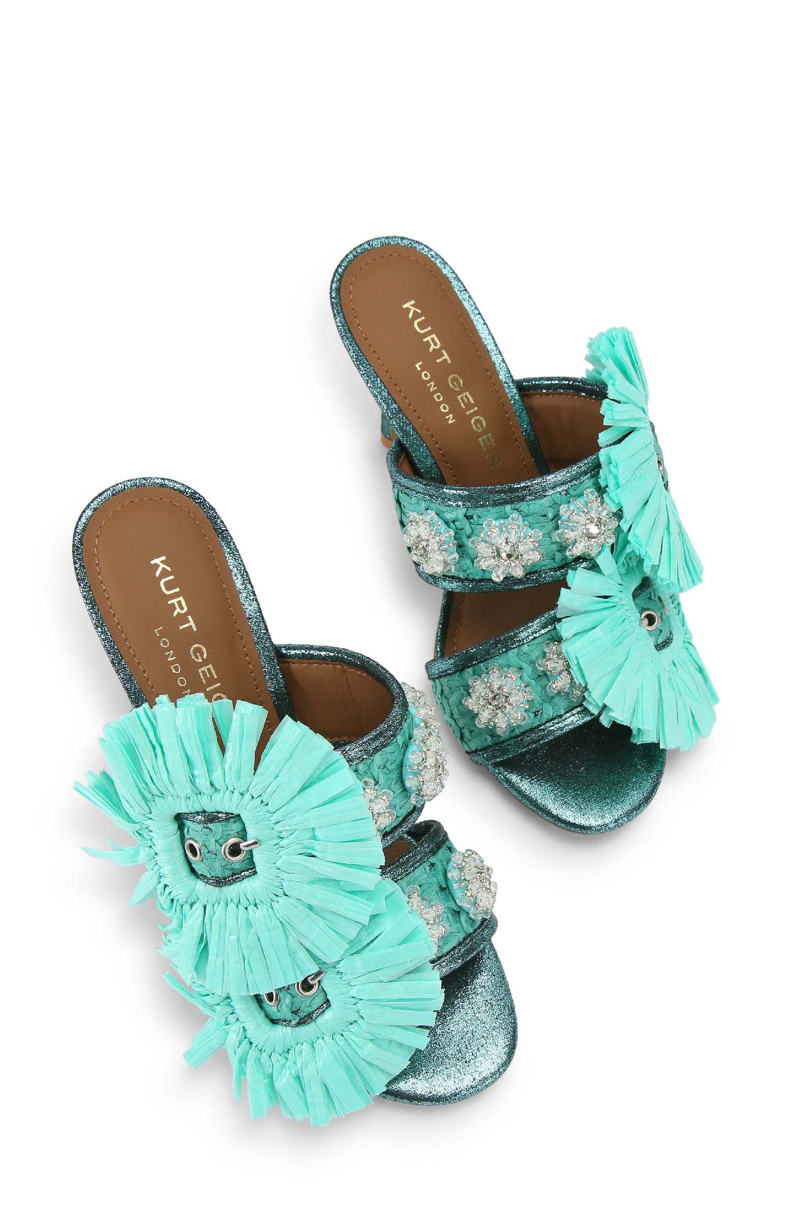 Kurt Geiger London Raffia Flower Buckle Sandal, Alternate, color, Turquoise/ Aqua