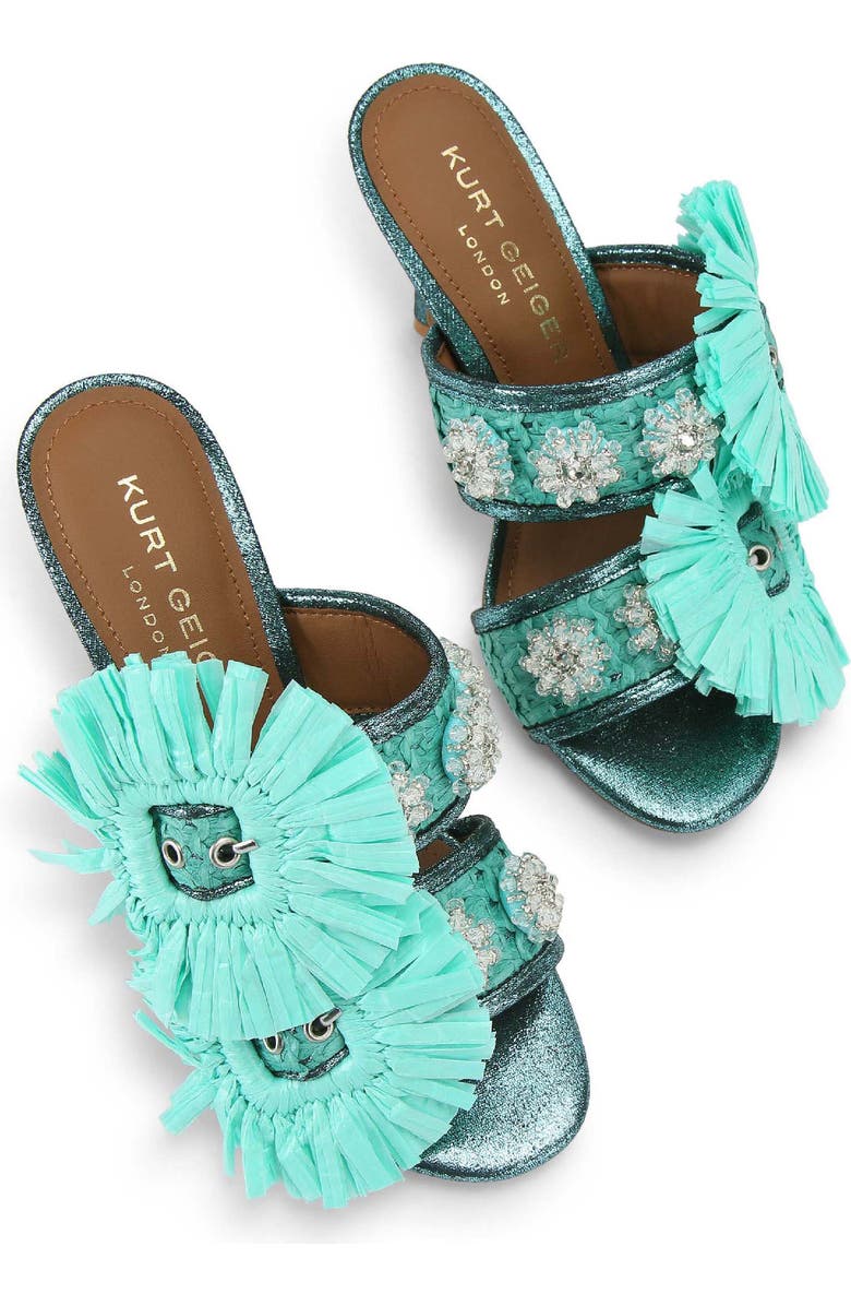 Kurt Geiger London Raffia Flower Buckle Sandal, Alternate, color, Turquoise/ Aqua