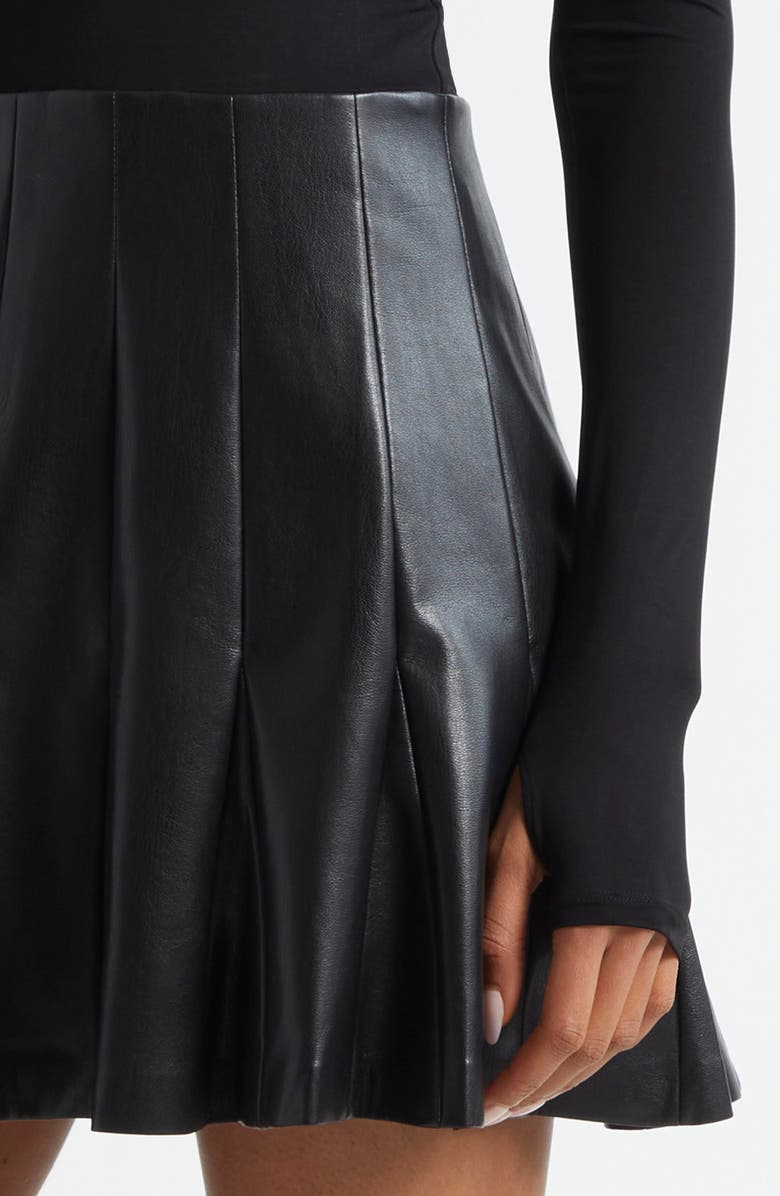 Alice + Olivia Chara Long Sleeve Mixed Media Minidress, Alternate, color, Black