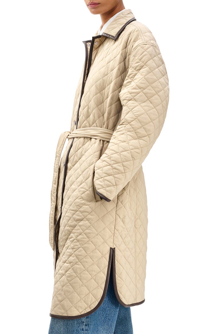 Kelly Oversize Faux Leather Trim Quilted Jacket, Alternate, color, TAN