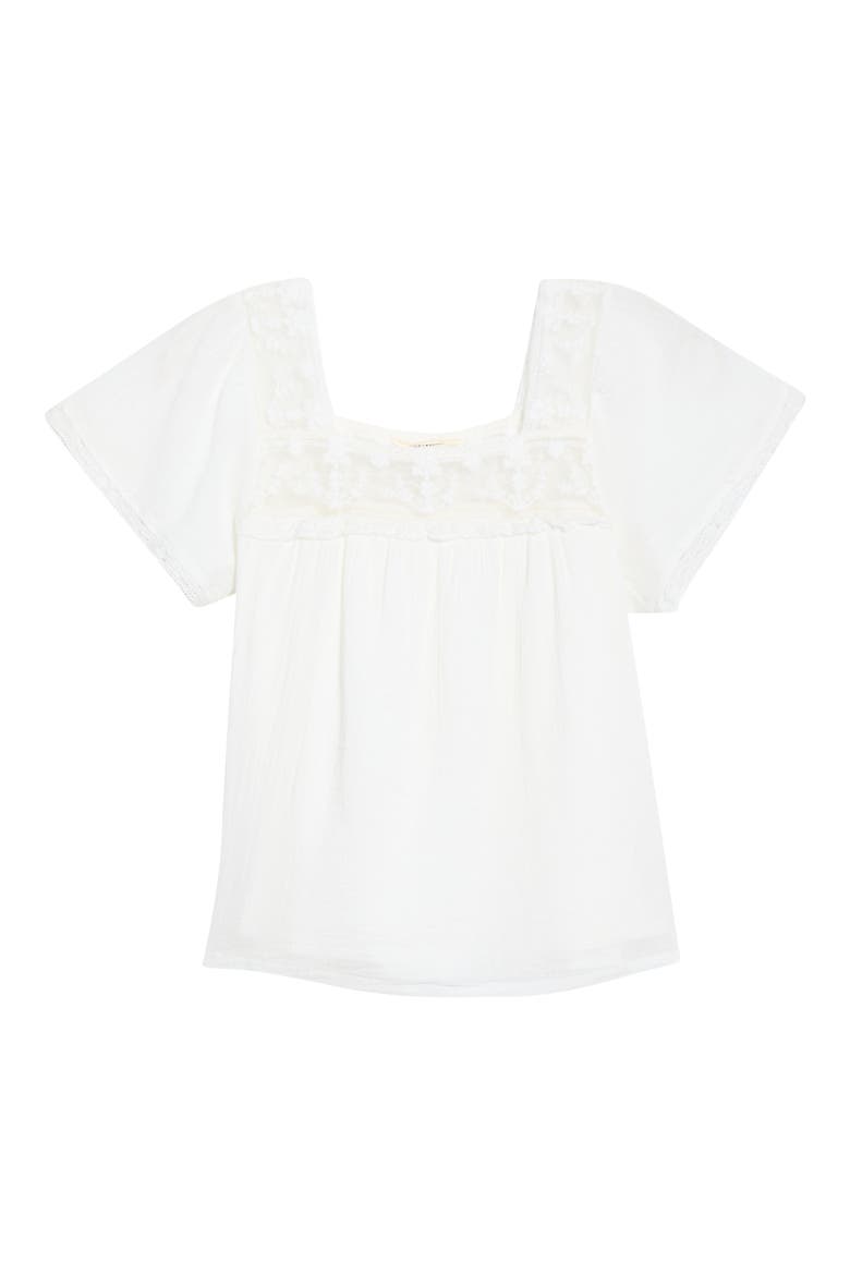 Lace Mesh Detail Square Neck Cotton Top, Alternate, color, CREAM