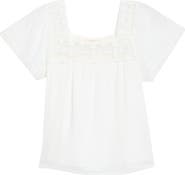 Lucky Brand Lace Mesh Detail Square Neck Cotton Top
