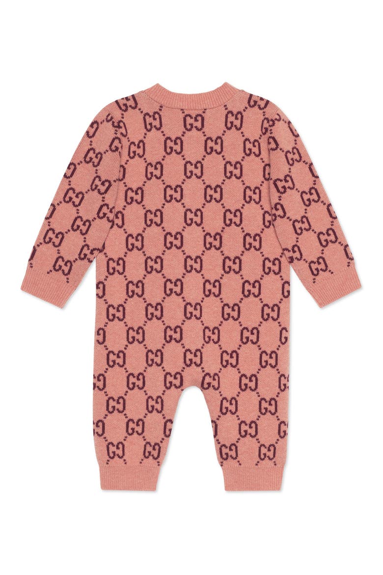 GG Logo Jacquard Wool Sweater Romper, Alternate, color, ROSE/ SPENT RED PRINT