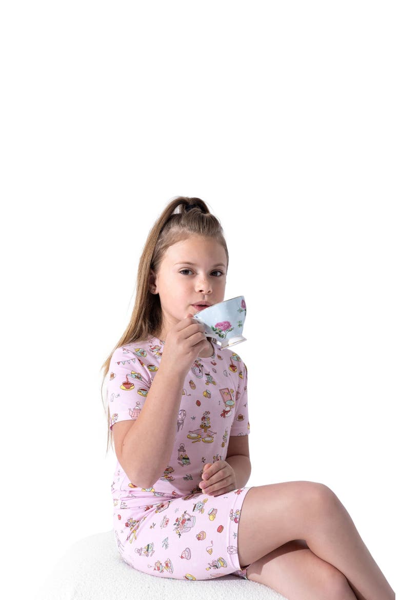 Tea Party Kids 2-Piece Short Sleeve & Shorts Pajama Set, Alternate, color, Tea Party