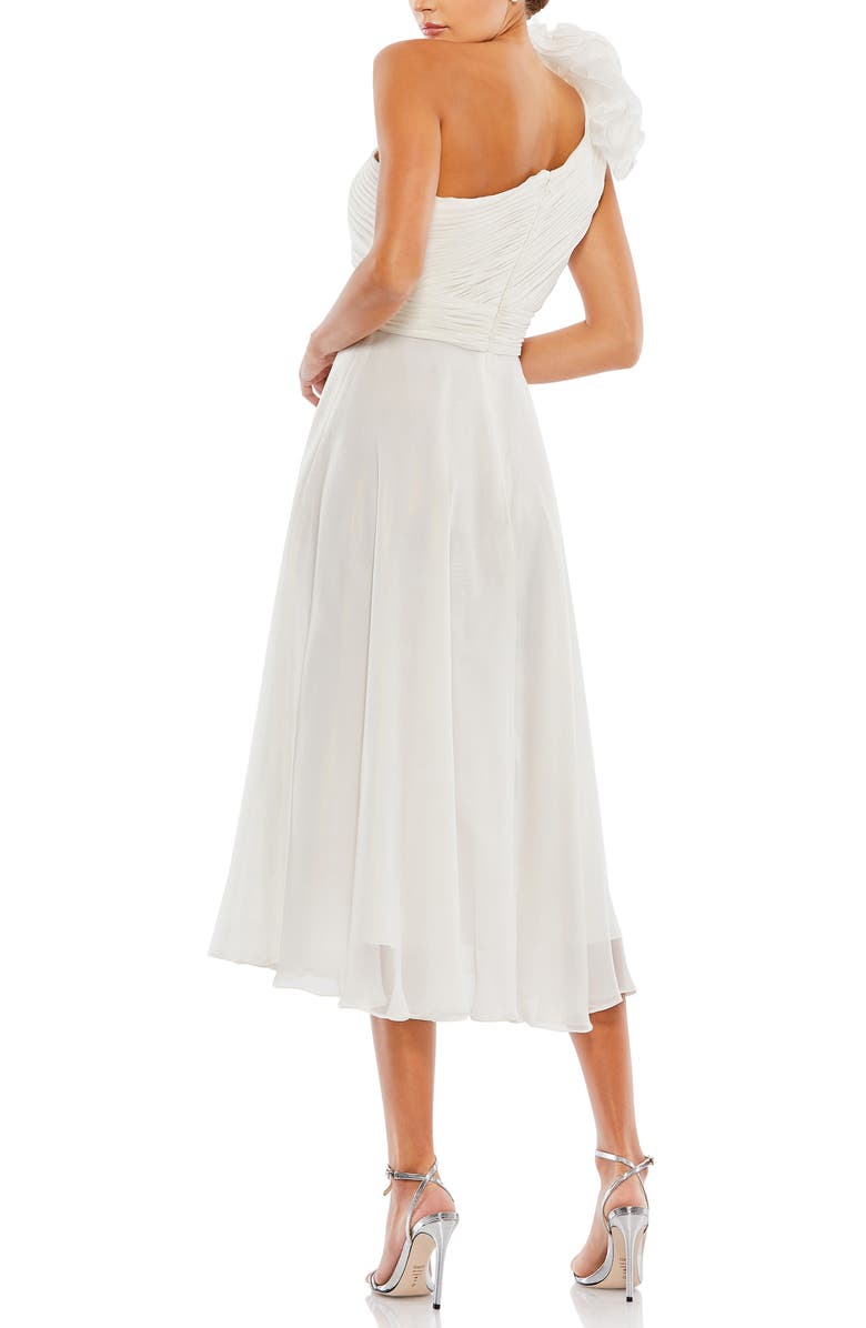 Mac Duggal Rosette One Shoulder Tea Length Dress, Alternate, color, White