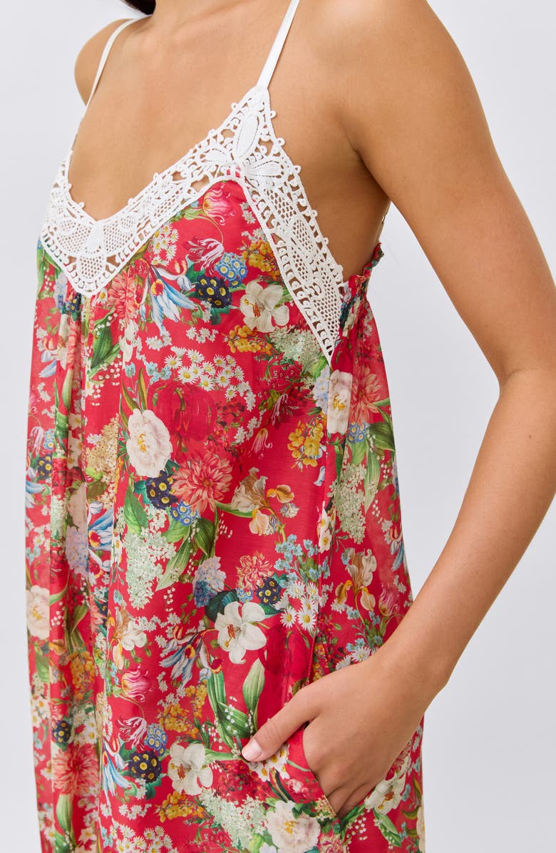 Papinelle Holly Lace Trim Cotton Voile Nightgown, Alternate, color, Geranium