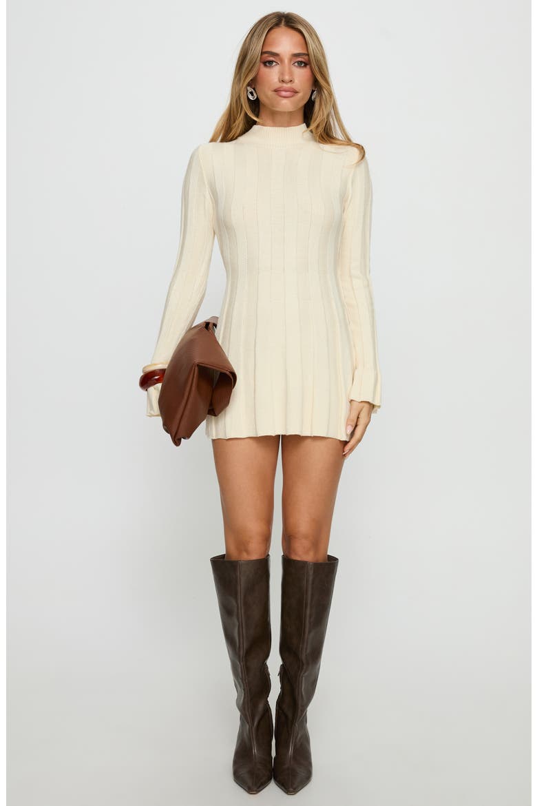 Carlee Mock Neck Long Sleeve Rib Sweater Minidress, Alternate, color, CREAM