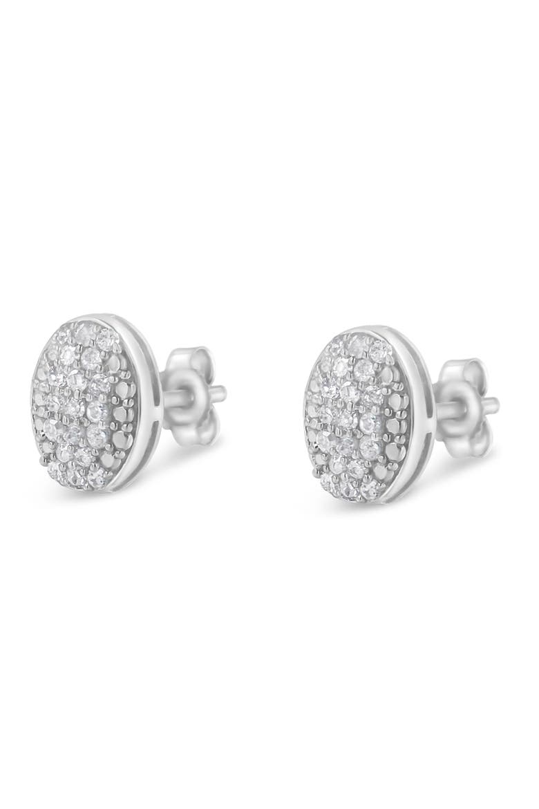 Silver Round Diamond Oval Cluster Earrings, Alternate, color, White