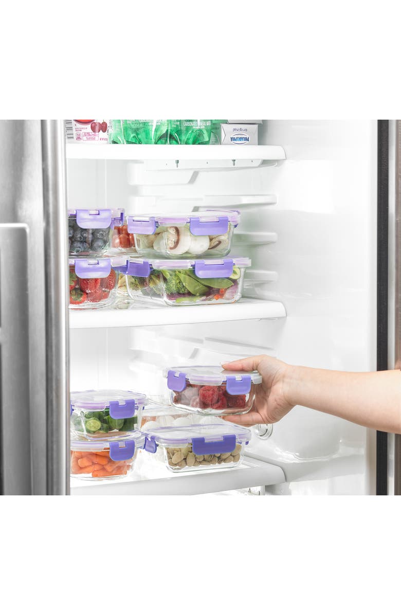 JoyJolt 24-Piece Glass Food Storage Containers with Lids, Alternate, color, Clear/ Purple