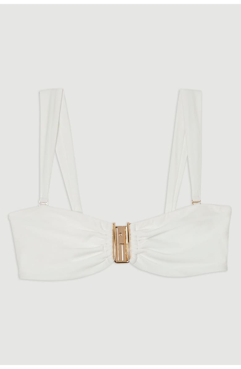 Karen Millen Detachable Strap Gold Trim Bikini Top, Alternate, color, White