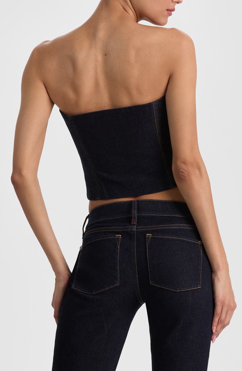 Alice + Olivia Kelcey Denim Corset Top, Alternate, color, Dark Rinse