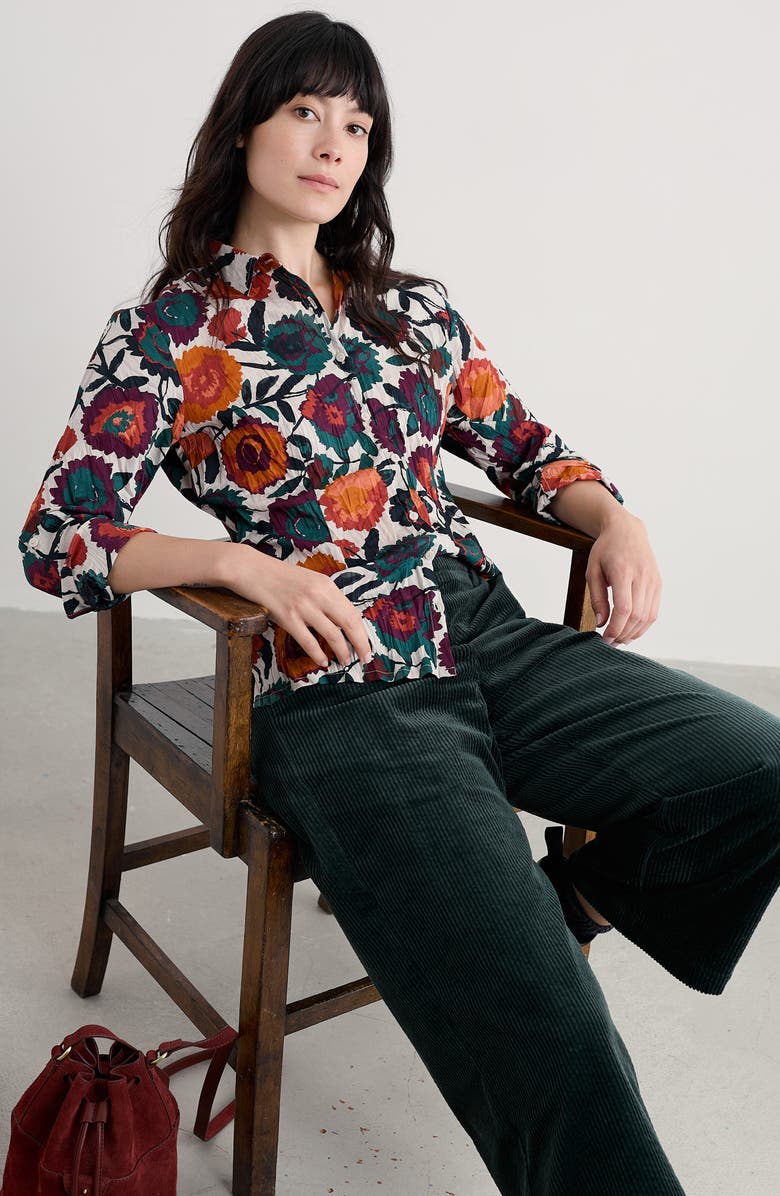 Seasalt Cornwall Larissa Printed Organic Cotton Button-Up Shirt, Alternate, color, Figurative Floral Aran