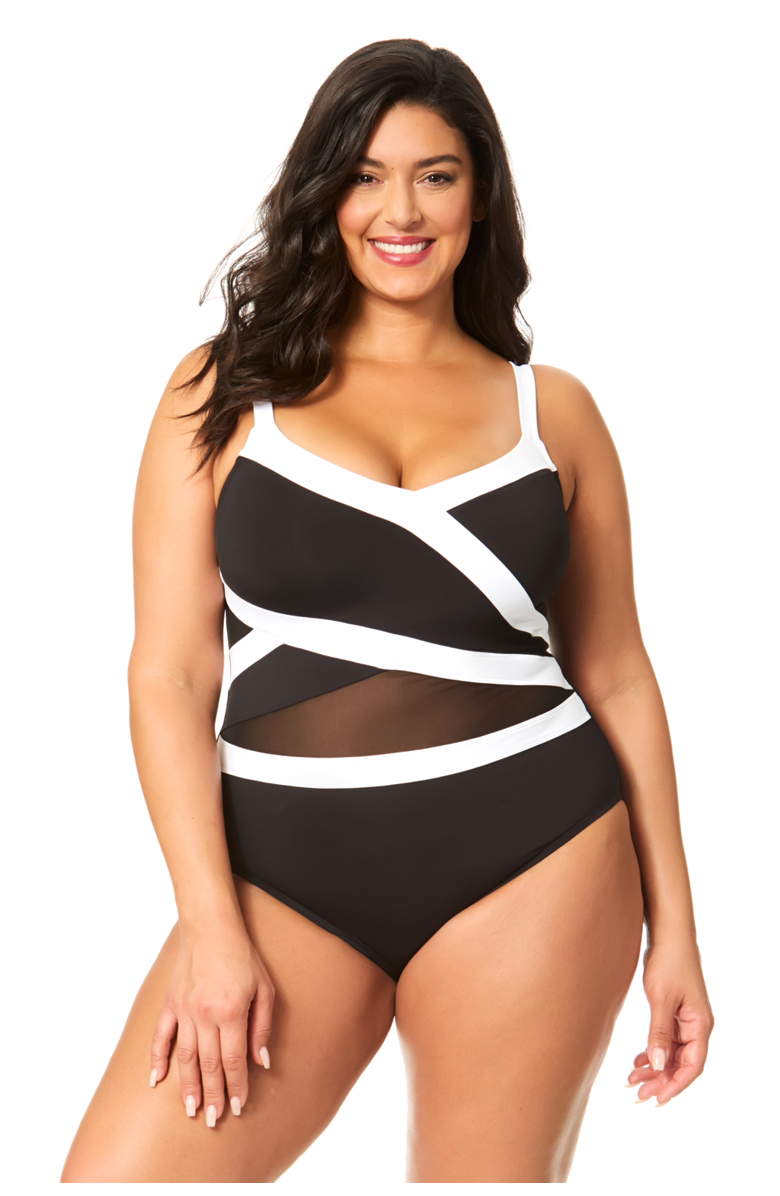 Anne Cole Plus Women's Plus Gabor Mesh Mesh Insert One Piece Swimsuit, Main, color, Gabor Mesh