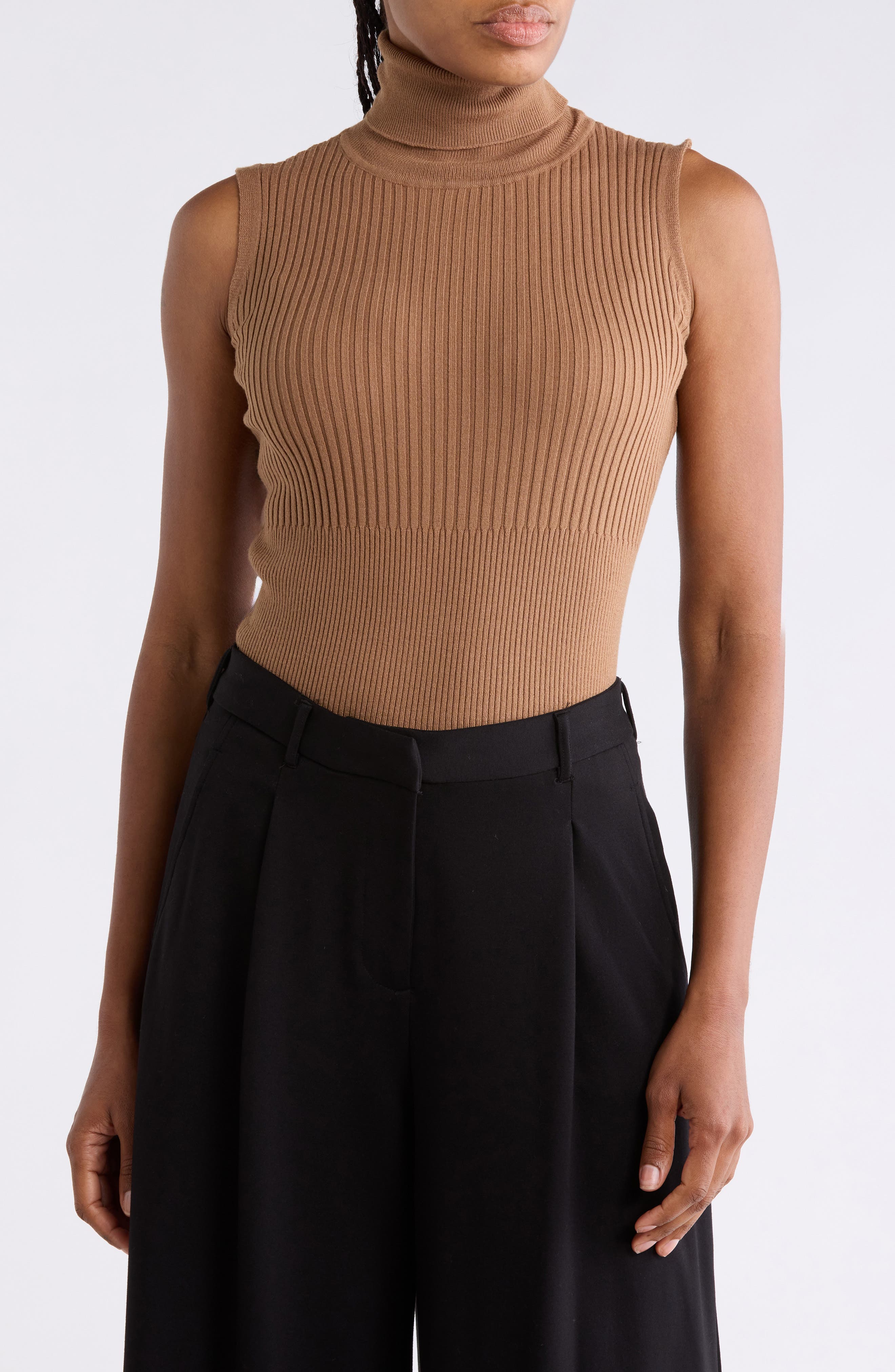 Sleeveless Ribbed Turtle Neck