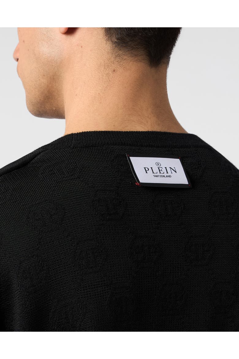 Merino Wool Round Neck Pullover Monogram Men, Alternate, color, black