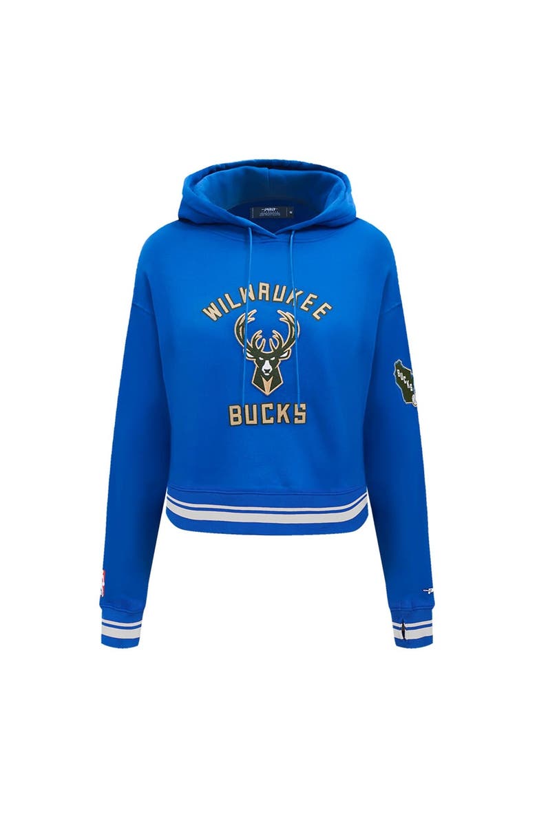 PRO STANDARD Men's Pro Standard Blue Milwaukee Bucks 2024/25 City Edition Chenille Applique Cropped Pullover Hoodie, Alternate, color, 