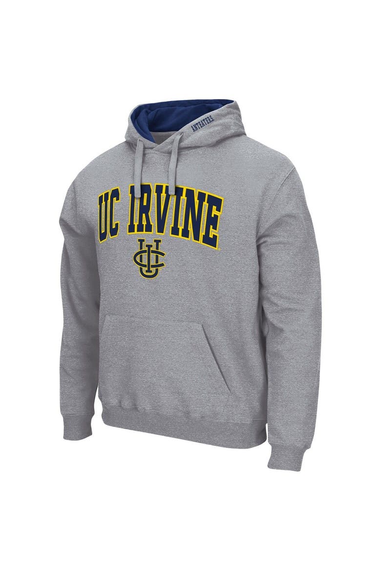 Men's Colosseum Heathered Gray UC Irvine Anteaters Arch and Logo Pullover Hoodie, Alternate, color, Heather Gray
