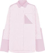 THEO The Label Echo Side Button Boyfriend Stripe Shirt