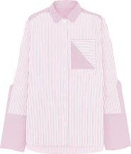 THEO The Label Echo Side Button Boyfriend Stripe Shirt