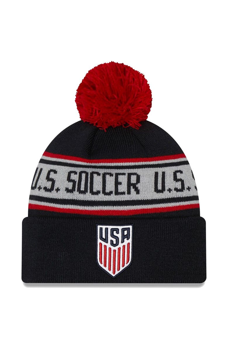 New Era Men's New Era Navy USMNT Repeat Cuffed Knit Hat with Pom, Main, color, 