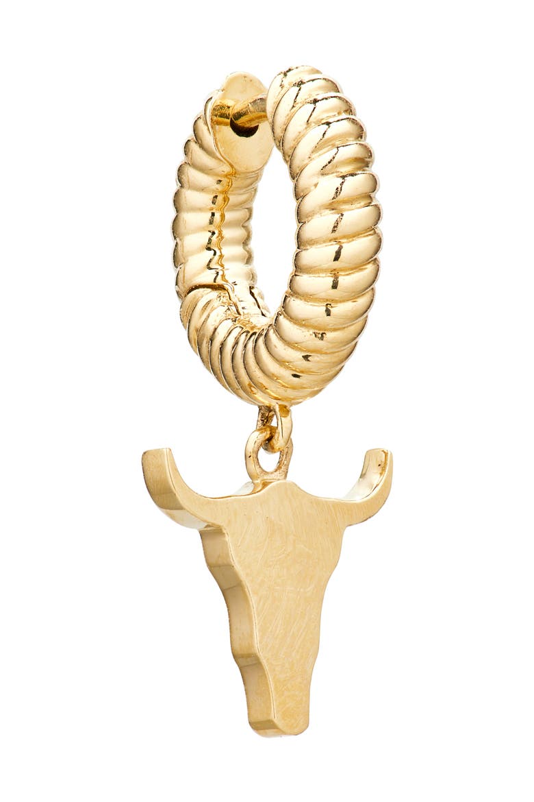 Steer Charm Huggie Hoop Earrings, Alternate, color, YG-COWBOY