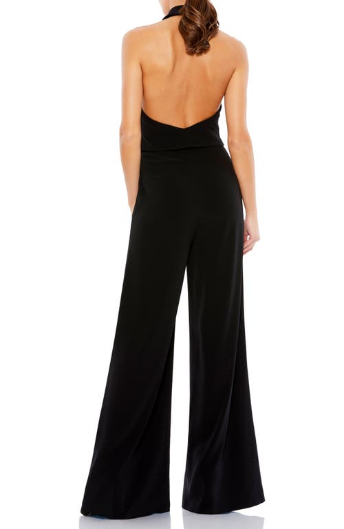 Mac Duggal Black Tuxedo Halter Jumpsuit In Black