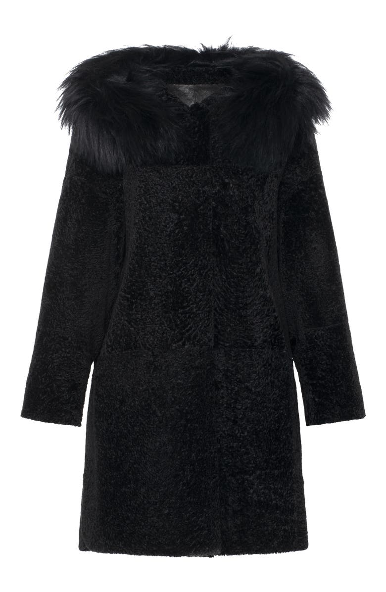 GORSKI Reversible Genuine Shearling Stroller with Genuine Shearling Hood Trim, Alternate, color, Black/Black