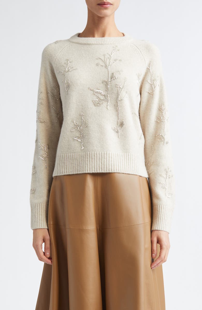 Altuzarra Paulie Beaded Virgin Wool Sweater, Main, color, Ivory