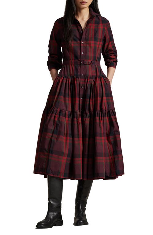 Polo Ralph Lauren Plaid Tiered Shirtdress In Red