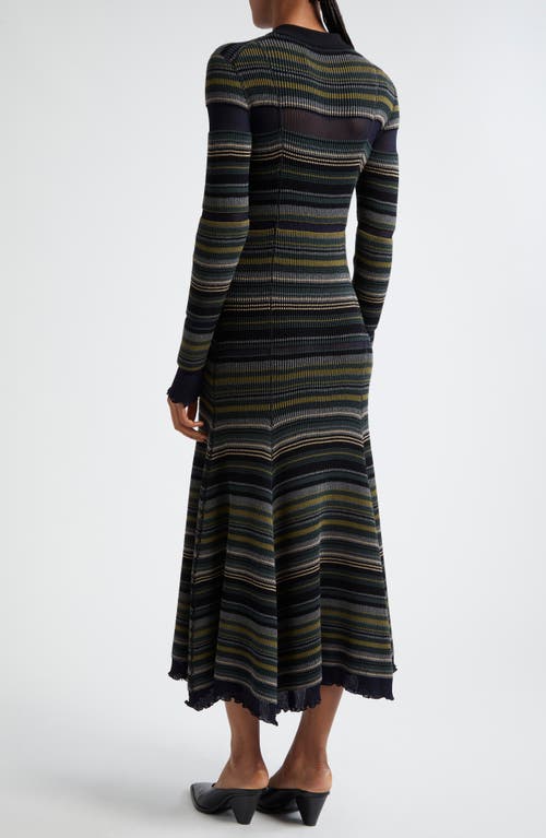 3.1 Phillip Lim Stripe Long Sleeve Knit Shirtdress In Black Multi