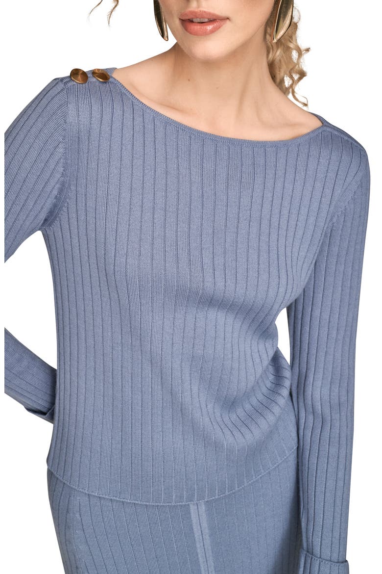 Button Shoulder Boat Neck Rib Sweater, Alternate, color, TEMPEST
