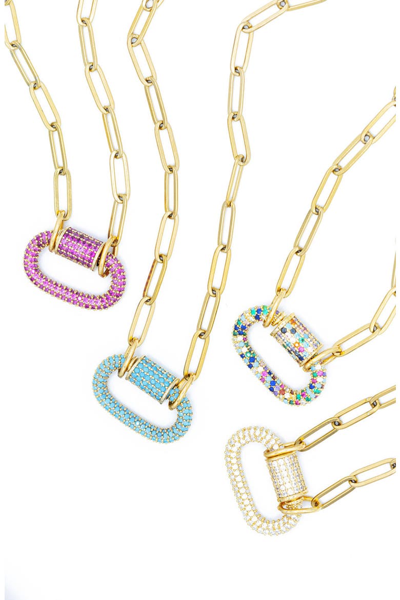 Sparkly Carabiner Paperclip Chain Necklace, Alternate, color, Turquoise/Gold
