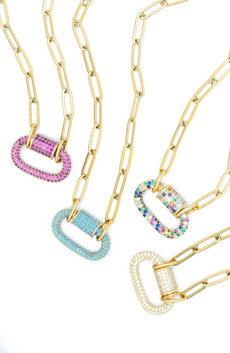 Emerson & Oliver Sparkly Carabiner Paperclip Chain Necklace, Alternate, color,