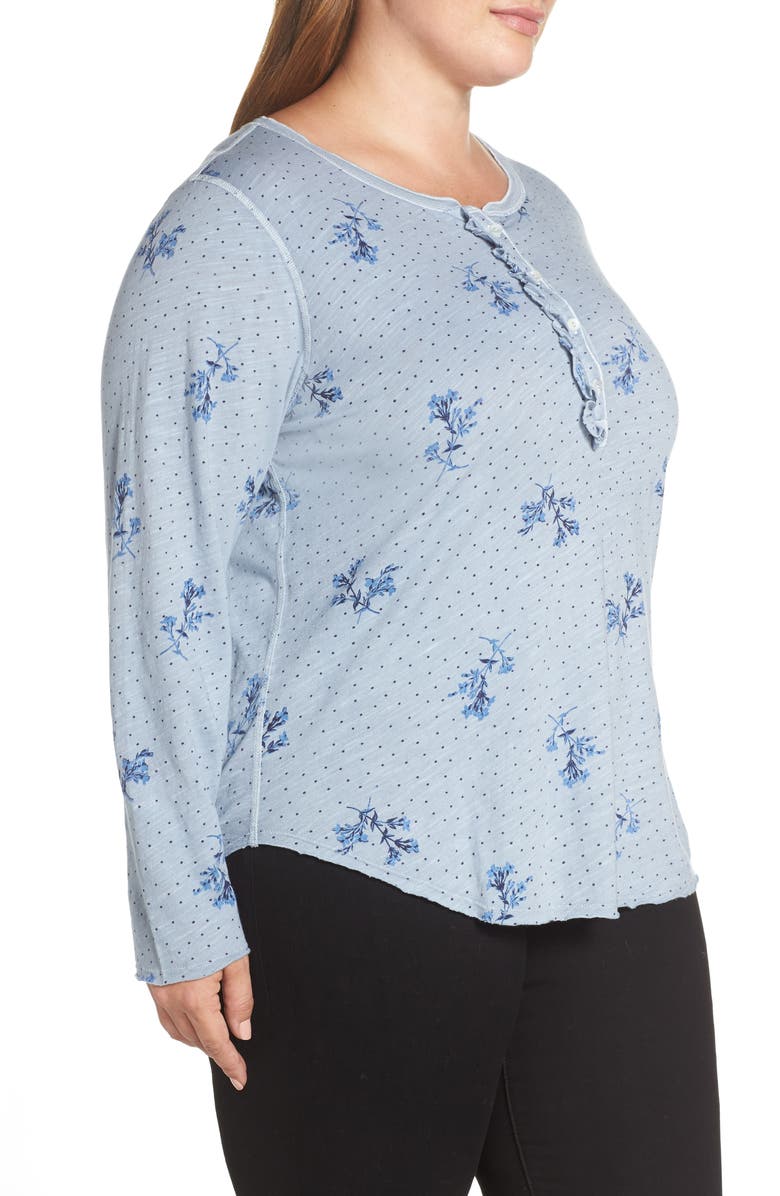 Lucky Brand Washed Ruffle Henley Top, Alternate, color, 