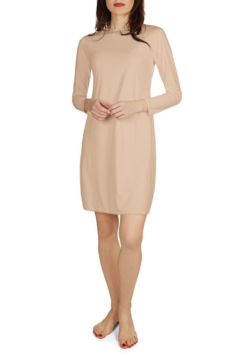 Bonded Long Sleeve Slip, Main, color, BEIGE