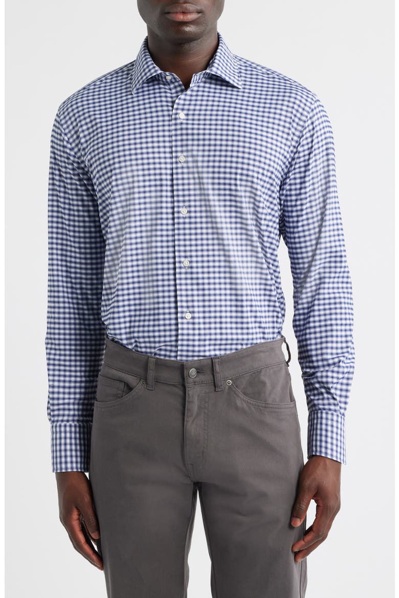 Fairbanks Ombré Check Performance Twill Button-Up Shirt, Main, color, NAVY