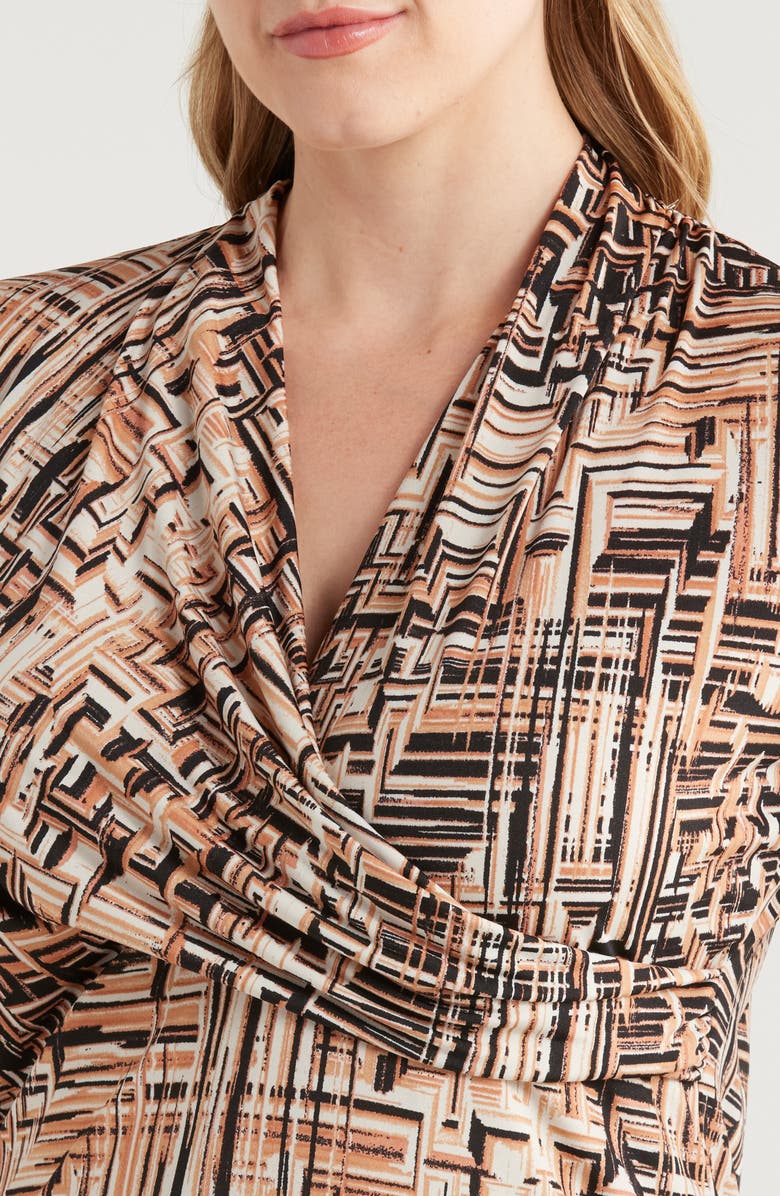 24seven Comfort Apparel Geo Print Cross Front Jersey Top, Alternate, color, 