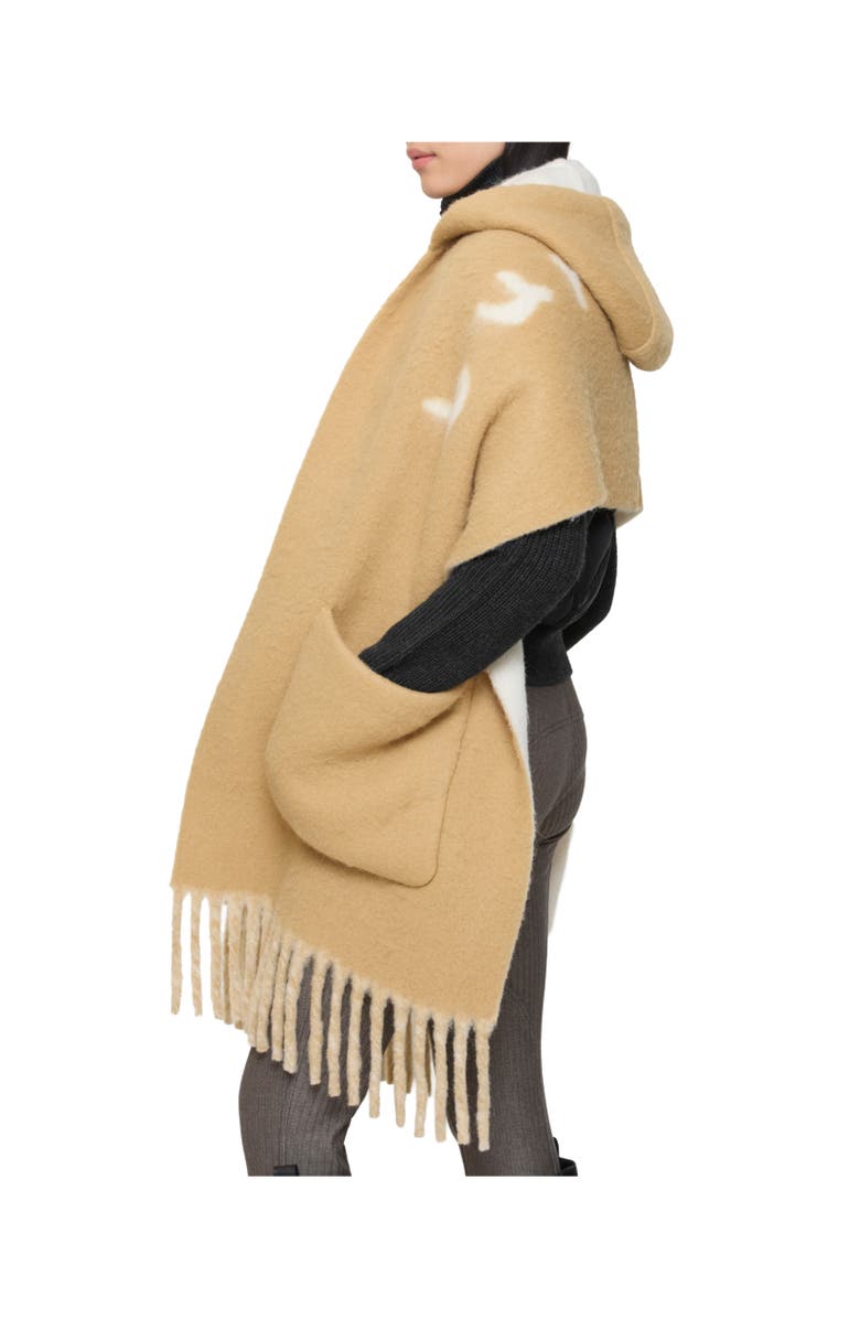 Burberry Logo Alpaca Wool Blend Hooded Scarf, Alternate, color, Sand Beige