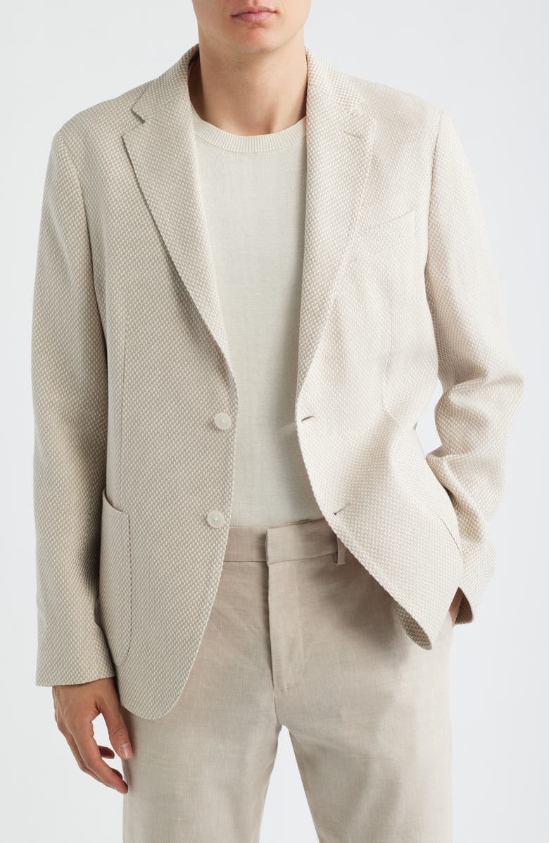 BOSS Hanry Slim Fit Tan Textured Cotton & Linen Blend Sport Coat, Main, color, Open Beige